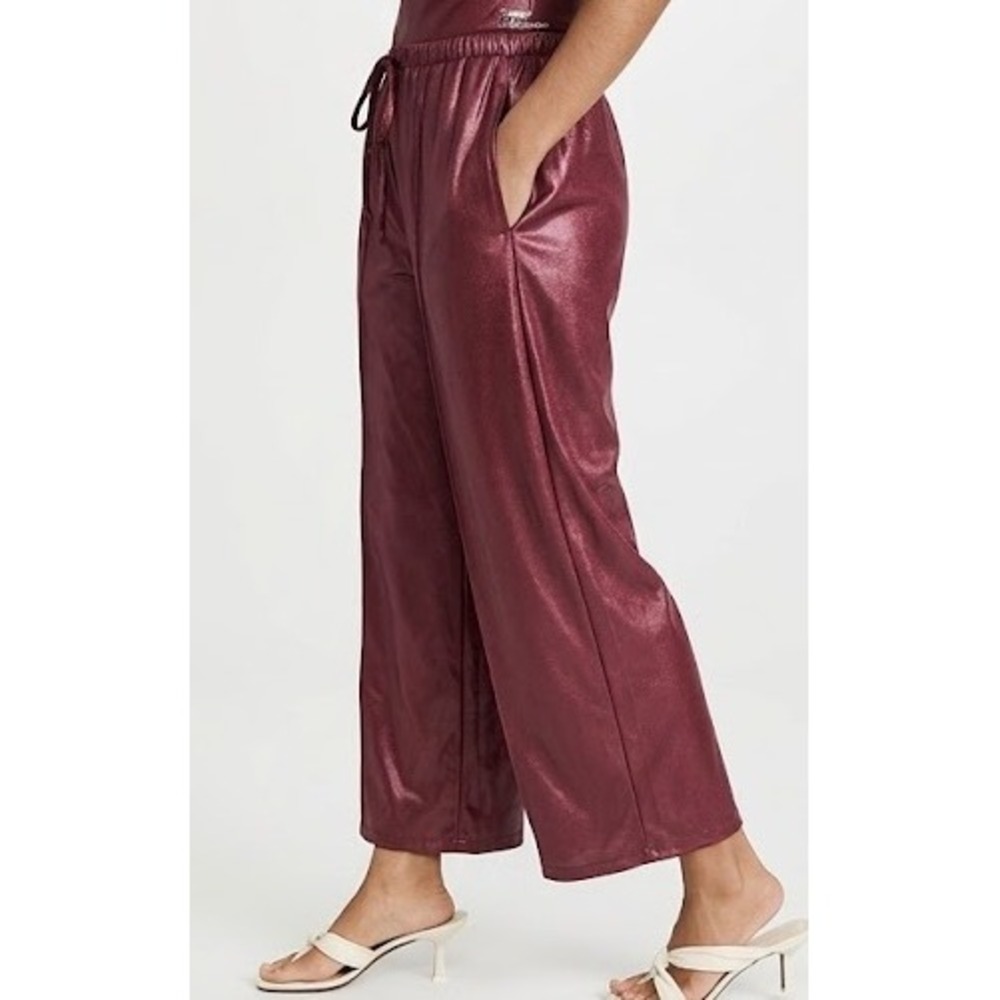 Lapointe Faux Leather Wide Leg Pants Burgundy Plum Pintuck Drawstring Womens M